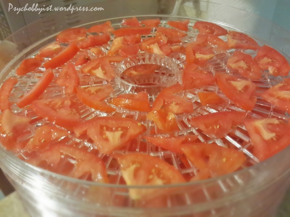 tomato slices on the dehydrator